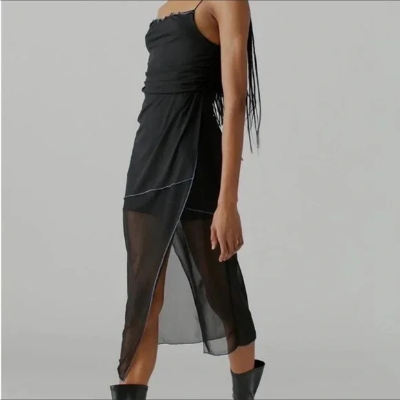 black mesh dress urban outfitters UO Black Strappy Back Mesh Maxi Dress
